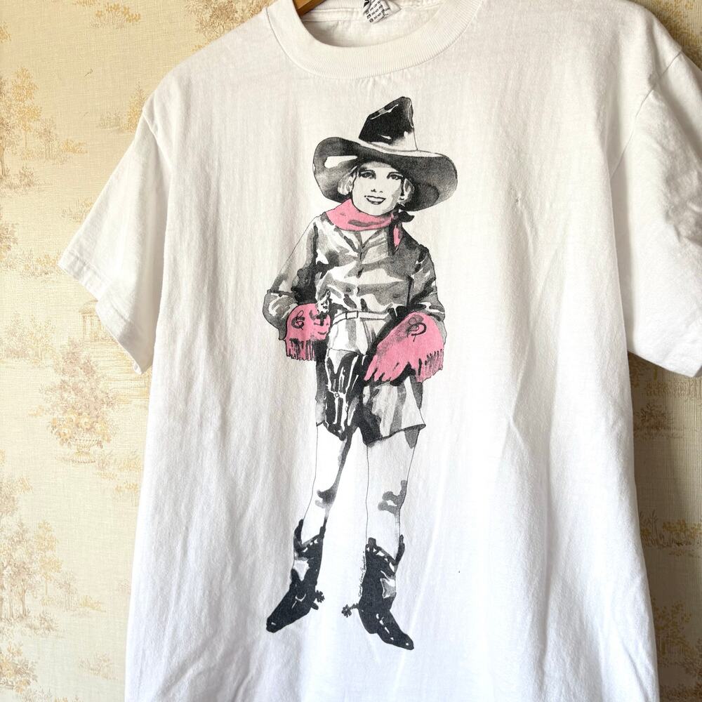 Vintage 90s Fabric Art Sandra Jones Campbell Tee Mens L White Western Cowgirl